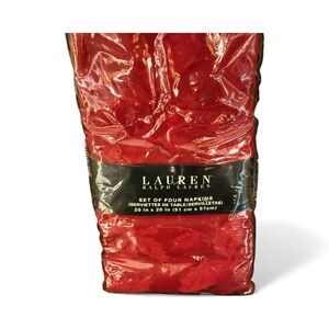 set of four red Lauren Ralph Lauren cloth napkins, each measuring 20 in x 20 in